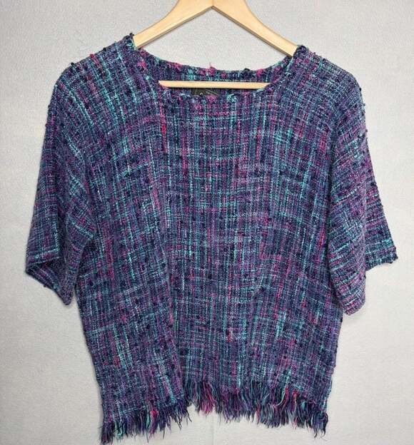 Sue Corbett Tops - Hand Woven Tunic Top Womens Med/LRG Chenille Short Sleeve Pullover Sue Corbett